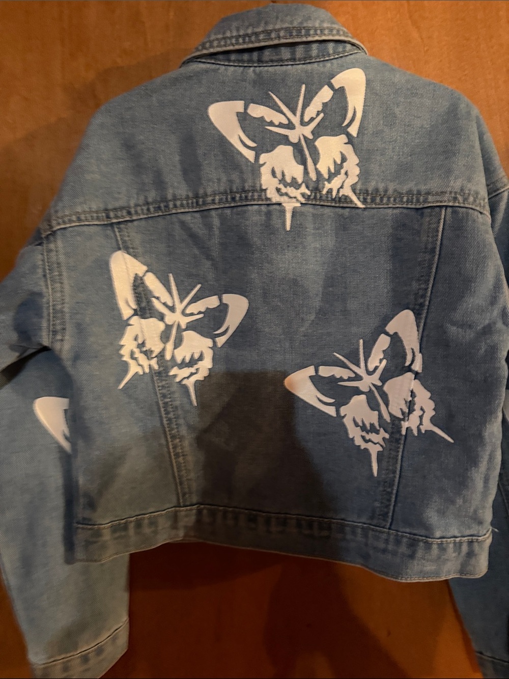 SHEIN Blue Denim Jacket with White Butterfly Prints - Picture 2 of 2